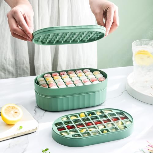UMAI 2 Layer Ice Cube Trays with Storage Box & Ice Scoop | 72 Compartments | One Press Demolding | Ice Cubes for Whiskey Cocktails Mocktails Soft Drinks | BPA Free (Green) - Image 1