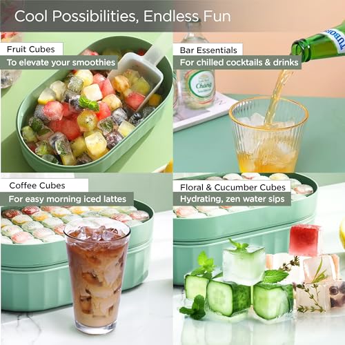 UMAI 2 Layer Ice Cube Trays with Storage Box & Ice Scoop | 72 Compartments | One Press Demolding | Ice Cubes for Whiskey Cocktails Mocktails Soft Drinks | BPA Free (Green) - Image 4