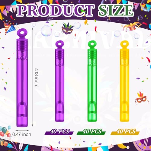 Lunmon 120 Pieces Mardi Gras Party Favors Mini Bubble Wands Bulk Mardi Gras Mix Bulk Toys Gift for Kids Adults 4 Inch Mardi Gras Bubble Wands Carnival Birthday Decorations School Classroom Prizes - Image 5