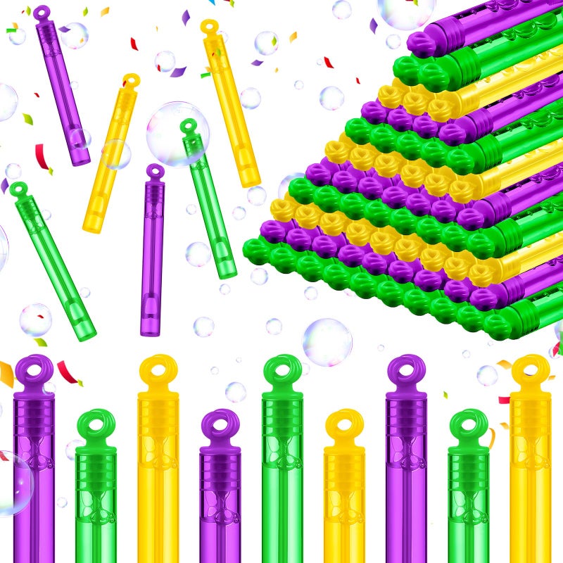 Lunmon 120 Pieces Mardi Gras Party Favors Mini Bubble Wands Bulk Mardi Gras Mix Bulk Toys Gift for Kids Adults 4 Inch Mardi Gras Bubble Wands Carnival Birthday Decorations School Classroom Prizes - Image 3