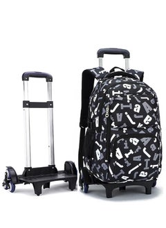 Generic Students Backpack, 6 Wheels Trolley School Bag, Large Capacity Wheeled Travel Book bag Laptop Backpack for Boys Girls Kids Teens (Black)  - Image 1
