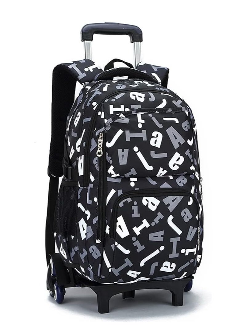 Generic Students Backpack, 6 Wheels Trolley School Bag, Large Capacity Wheeled Travel Book bag Laptop Backpack for Boys Girls Kids Teens (Black)  - Image 2