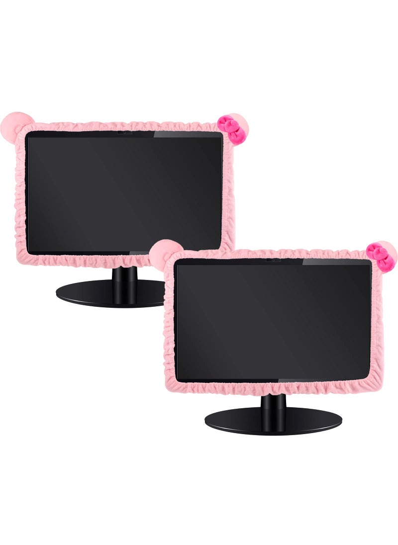 Remagr Remagr 2 Pcs 20''-29'' Kawaii Computer Monitor Cover with Cat Ear Design, Furry Cute Pink Monitor Dust Cover Protector Lovely Monitor Accessories Laptop TV LCD Screen Monitor Decoration for Tablet  - Image 1