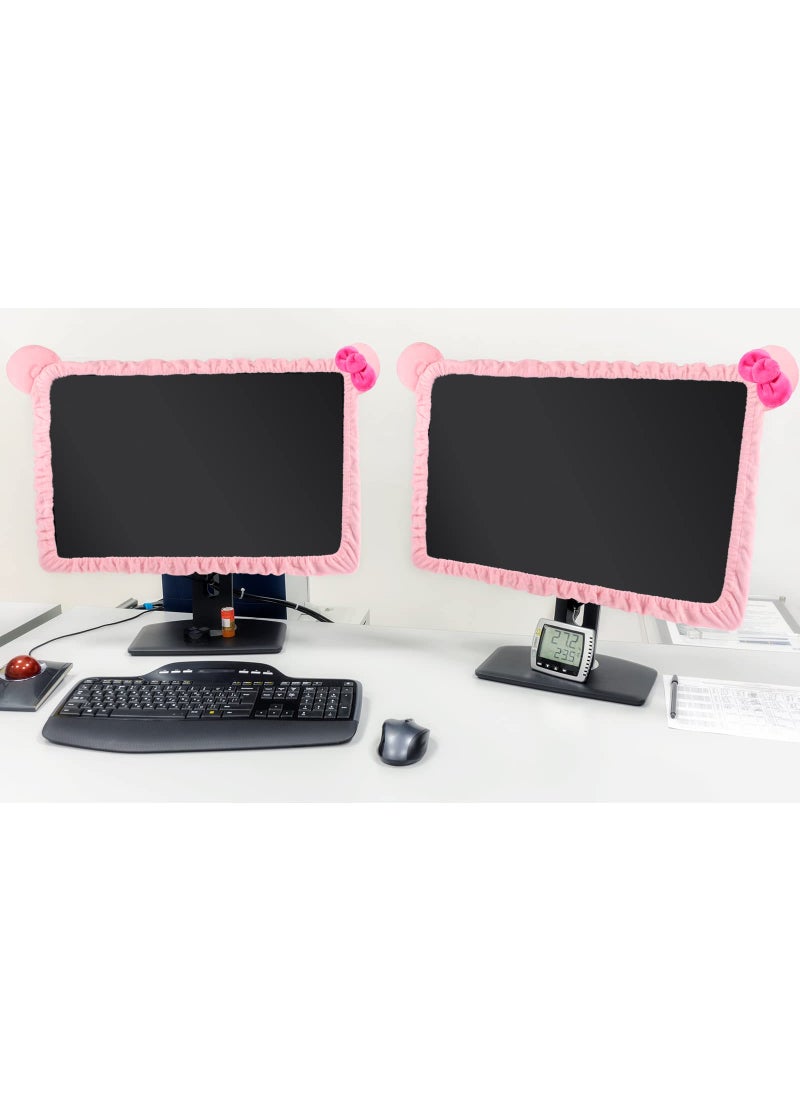 Remagr Remagr 2 Pcs 20''-29'' Kawaii Computer Monitor Cover with Cat Ear Design, Furry Cute Pink Monitor Dust Cover Protector Lovely Monitor Accessories Laptop TV LCD Screen Monitor Decoration for Tablet  - Image 5