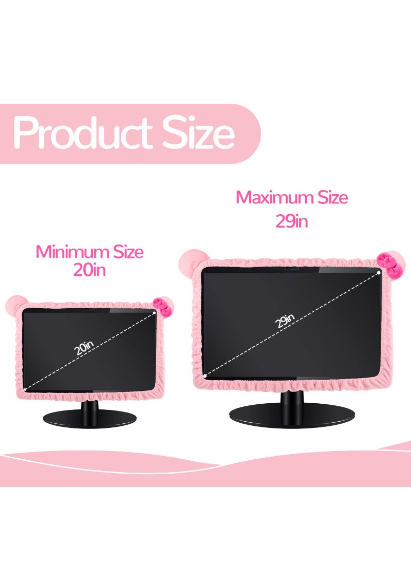 Remagr Remagr 2 Pcs 20''-29'' Kawaii Computer Monitor Cover with Cat Ear Design, Furry Cute Pink Monitor Dust Cover Protector Lovely Monitor Accessories Laptop TV LCD Screen Monitor Decoration for Tablet  - Image 2
