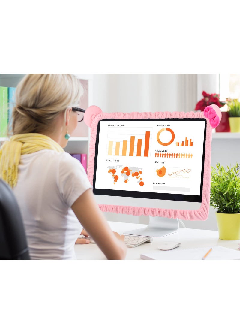 Remagr Remagr 2 Pcs 20''-29'' Kawaii Computer Monitor Cover with Cat Ear Design, Furry Cute Pink Monitor Dust Cover Protector Lovely Monitor Accessories Laptop TV LCD Screen Monitor Decoration for Tablet  - Image 4