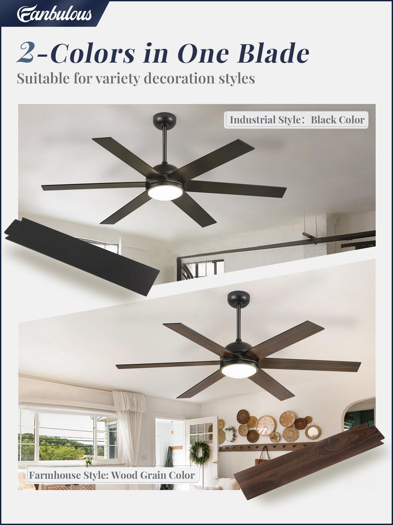 Fanbulous 58 Inch Ceiling Fans with Lights and Remote, Black Indoor/Outdoor Ceiling Fan with Quiet Reversible DC Motor, 6 Speeds, 3CCT, 6 Blades Large Ceiling Fan for Living Room Bedroom Patio - Image 4