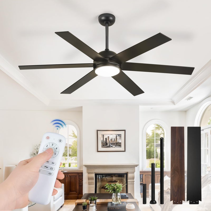 Fanbulous 58 Inch Ceiling Fans with Lights and Remote, Black Indoor/Outdoor Ceiling Fan with Quiet Reversible DC Motor, 6 Speeds, 3CCT, 6 Blades Large Ceiling Fan for Living Room Bedroom Patio - Image 1