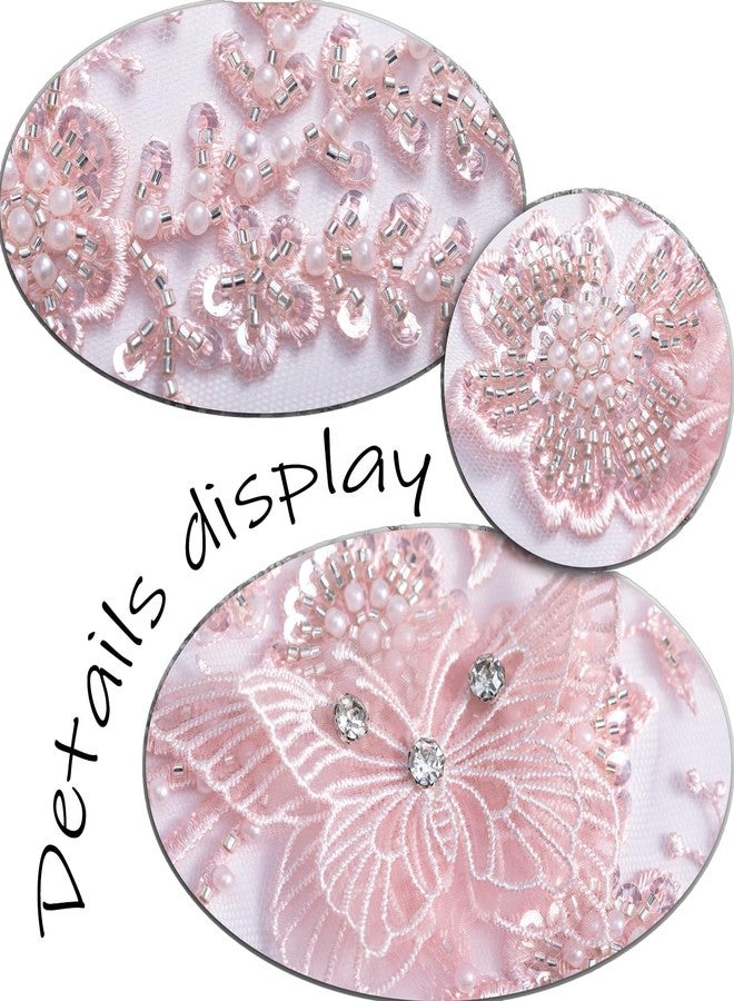 FixrWre Butterfly Fabric Rhinestones Beaded Lace Applique,3D Embroidered Lace Fabric Patch for Clothes，Dress(Pink) - Image 4