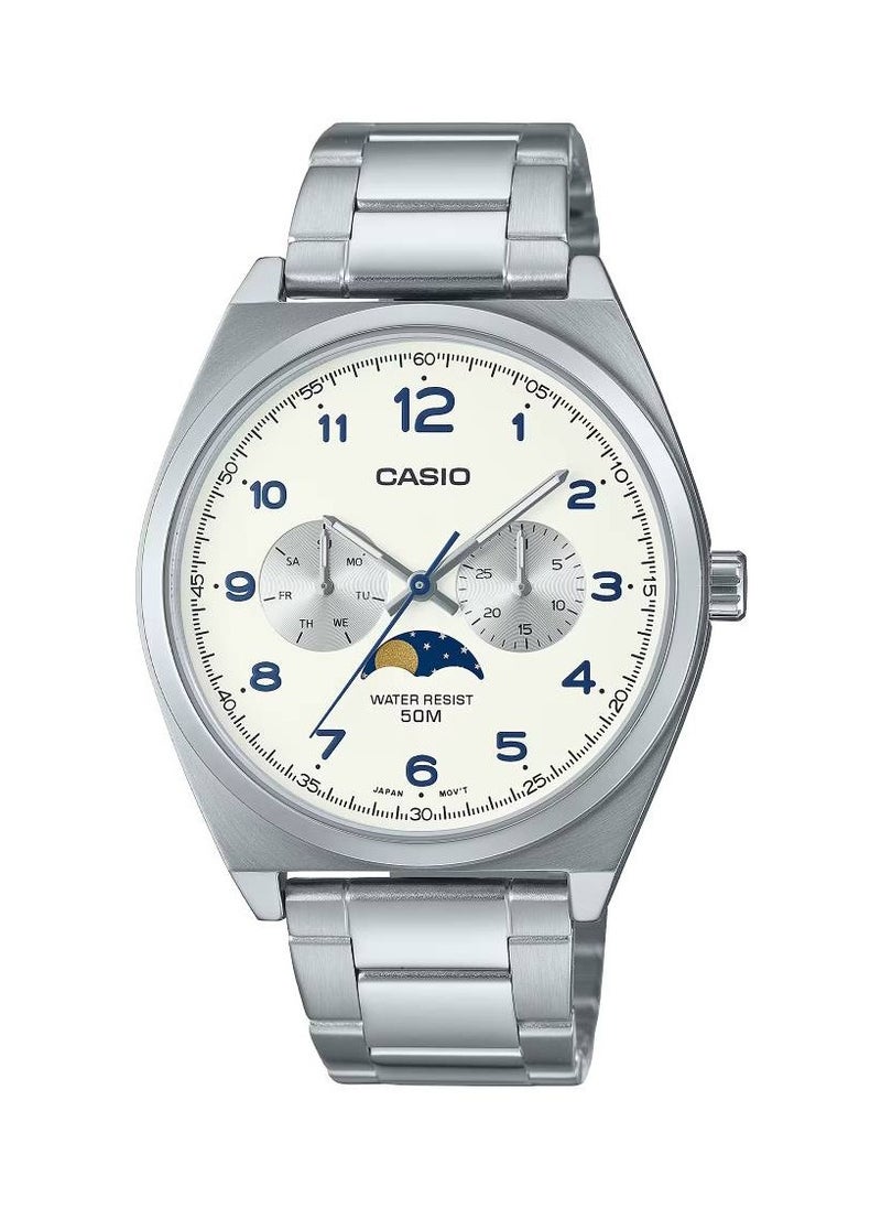 CASIO Quartz Moonphase White Dial Stainless Steel Men's Watch MTP-M300D-7AVDF  - Image 1