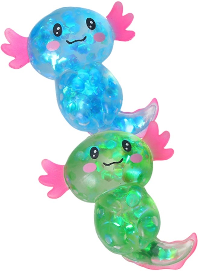 2 Pcs Axolotl Squishy Stress Relief Toy, Squeeze Sparkle Fidget Toy for Kids and Adults, Blue and Green
