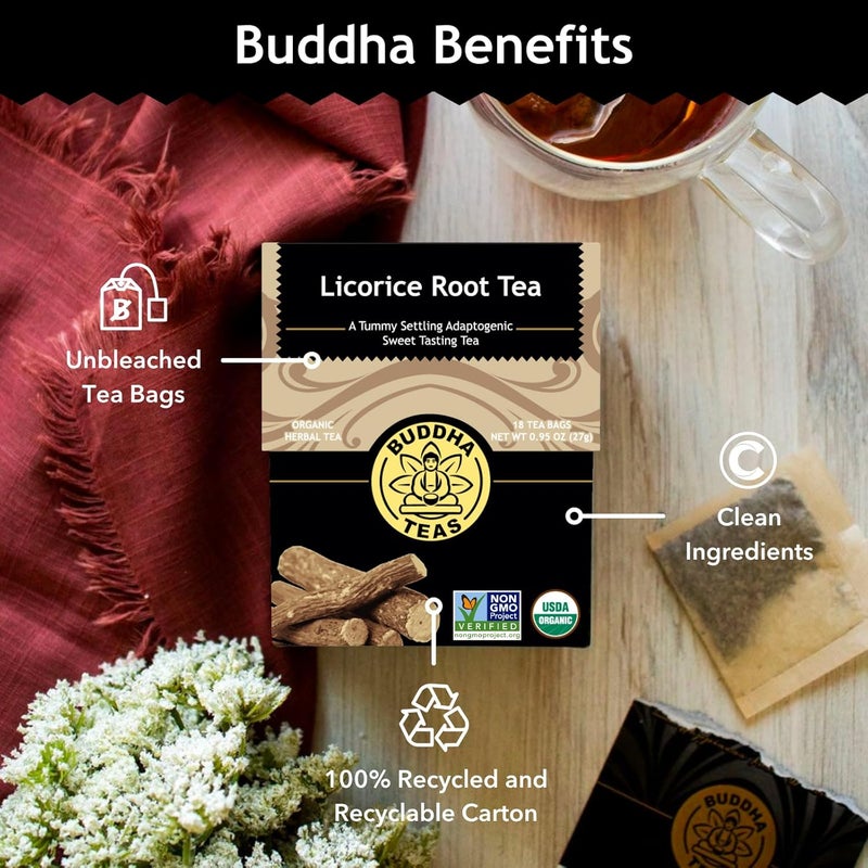 BUDDHA TEAS شاي جذر العرقسوس العضوي من بودا تي - خالي من الكافيين، كوشير، وخالي من الكائنات المعدلة وراثيًا - 18 كيس شاي خالي من التبييض - Image 5
