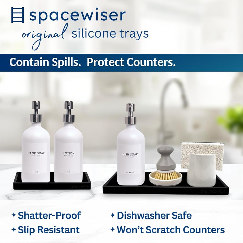 Spacewiser Countertop and Vanity Tray - 2 PC (11” and 7”) Shatterproof Silicone Kitchen and Bathroom Trays for Counter, Kitchen Soap Dispenser Tray, Vanity Trays for Bathroom, Perfume Key Tray - Image 2