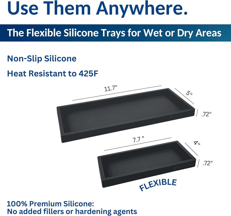 Spacewiser Countertop and Vanity Tray - 2 PC (11” and 7”) Shatterproof Silicone Kitchen and Bathroom Trays for Counter, Kitchen Soap Dispenser Tray, Vanity Trays for Bathroom, Perfume Key Tray - Image 3