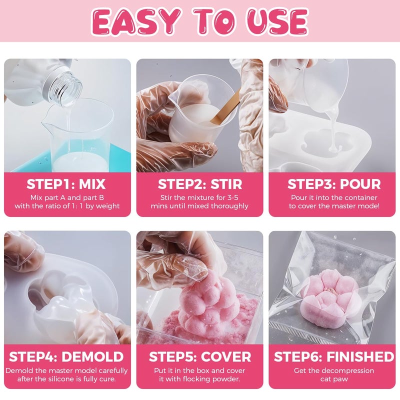 HASTHIP طقم صنع الألعاب القابلة للضغط ®، طقم قوالب سيليكون ثلاثي الأبعاد للأطفال، لعبة هلامية ناعمة لطيفة للأطفال تشمل الأدوات والإكسسوارات، مستلزمات لعبة الضغط القابلة للتخصيص للبالغين والهدايا - Image 3