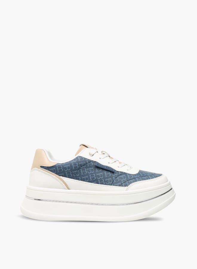 Womens Monogram Print Sneakers With Lace-Up Closure