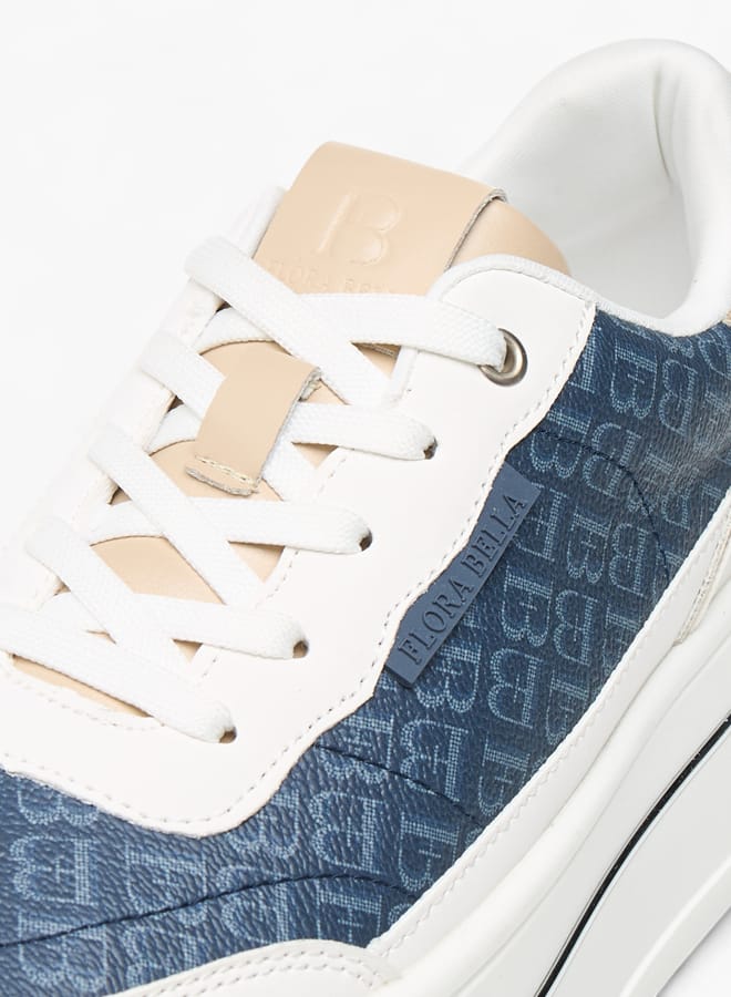 Womens Monogram Print Sneakers With Lace-Up Closure