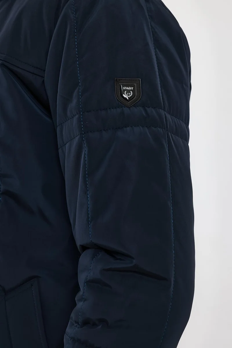 Sivaist Men's Navy Blue Standard Fit Regular Cut Pullover Hood Stand Collar Coat
