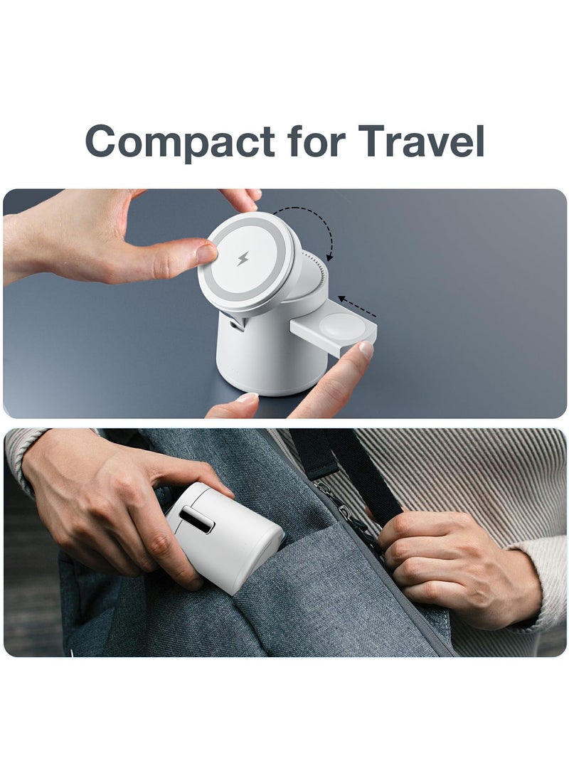 Bukela Foldable 3-in-1 Magnetic Wireless Charging Station,Cylindrical 3-in-1 wireless charger,15W MagSafe Charger Stand for iPhone, Foldable Travel Wireless Charger Compatible with iPhone16-12, Apple Watch,Airpods Pro - Image 3