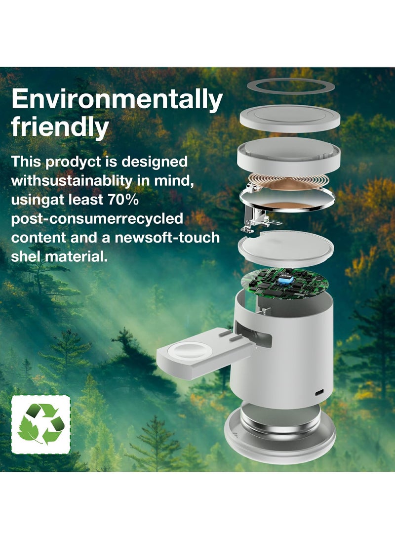 Bukela Foldable 3-in-1 Magnetic Wireless Charging Station,Cylindrical 3-in-1 wireless charger,15W MagSafe Charger Stand for iPhone, Foldable Travel Wireless Charger Compatible with iPhone16-12, Apple Watch,Airpods Pro - Image 5