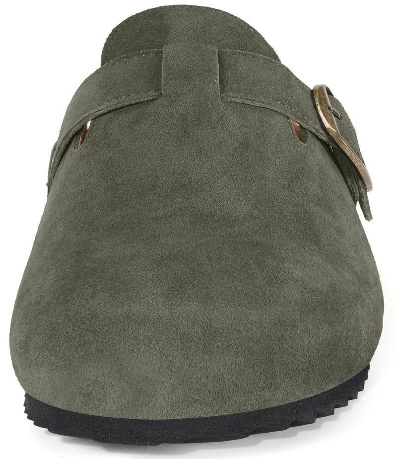 Intini Unisex Suede Leather Clogs Mules Mens Womens Cork Footbed House Slipers with Arch Support and Adjustable Buckle Army Green - Image 2