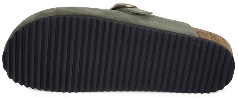 Intini Unisex Suede Leather Clogs Mules Mens Womens Cork Footbed House Slipers with Arch Support and Adjustable Buckle Army Green - Image 4