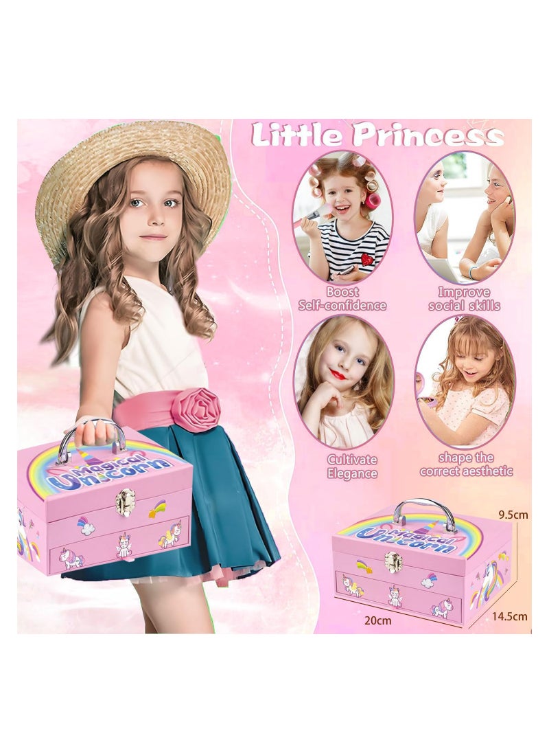 DMG TECH Kids Makeup Kit for Girls, 37PCS Washable Makeup Kit, Fold Out Makeup Palette with Mirror, Non Toxic Pretend Makeup for Girls, Unicorn Makeup set for Kids, Princess Cosmetic Girls Toys for 5+ Year Old  - Image 2