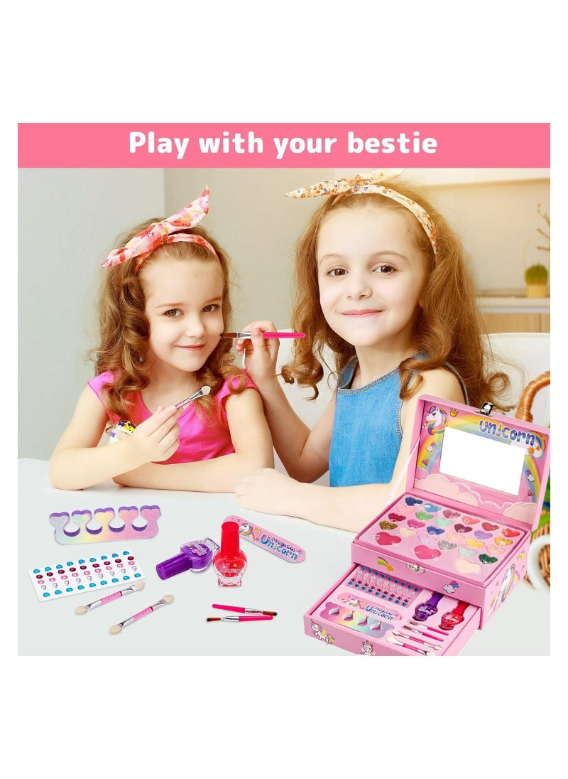 DMG TECH Kids Makeup Kit for Girls, 37PCS Washable Makeup Kit, Fold Out Makeup Palette with Mirror, Non Toxic Pretend Makeup for Girls, Unicorn Makeup set for Kids, Princess Cosmetic Girls Toys for 5+ Year Old  - Image 3