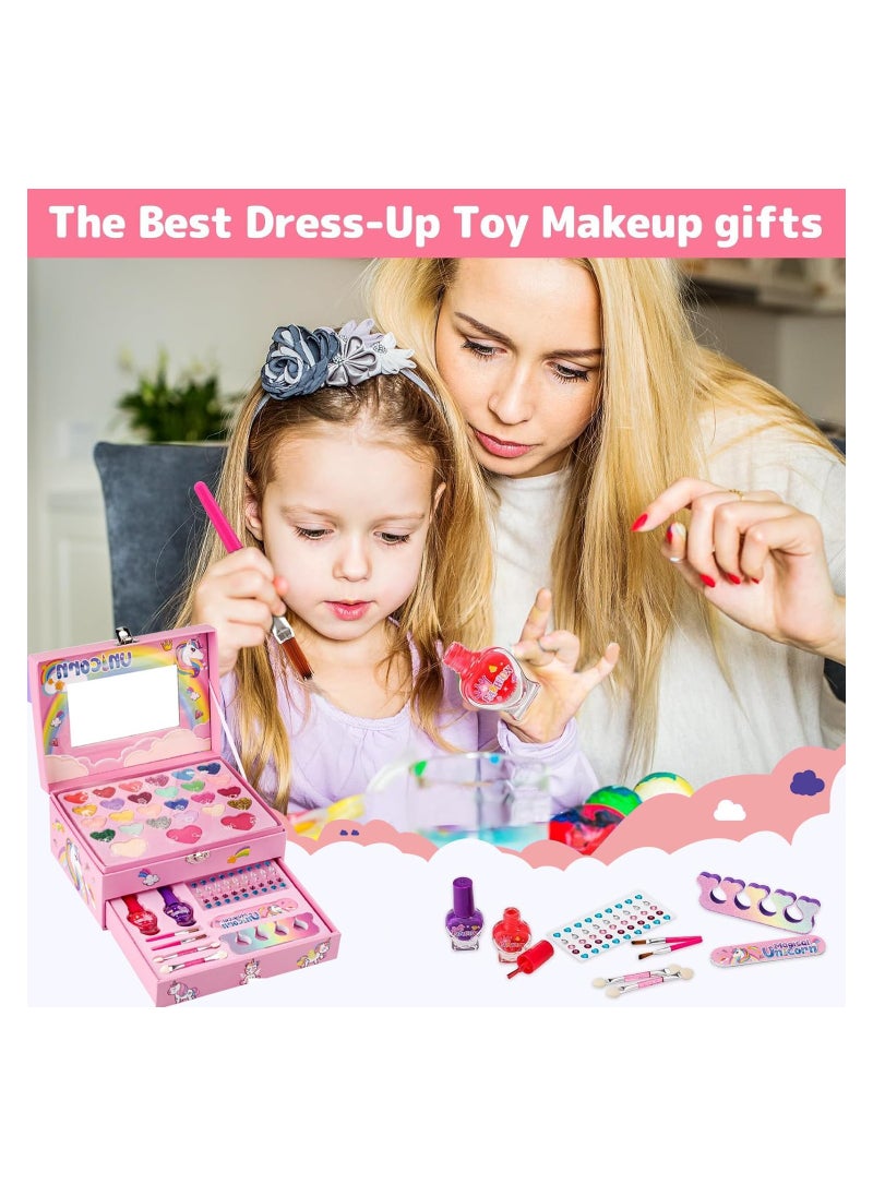 DMG TECH Kids Makeup Kit for Girls, 37PCS Washable Makeup Kit, Fold Out Makeup Palette with Mirror, Non Toxic Pretend Makeup for Girls, Unicorn Makeup set for Kids, Princess Cosmetic Girls Toys for 5+ Year Old  - Image 4