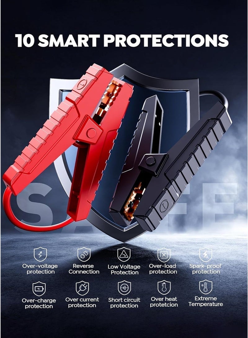 Digisand 4-IN-1 Jump Starter 2000A Portable Cordless Car Battery Emergency Starter 150PSI Tire Air Pump Air Compressor, 8500mAh Power Bank, Auto Battery Booster To Easily Inflate Tires, LED Display, Flashlight, Mobile Power Supply, Large Capacity Storage with Car Charger. - Image 5