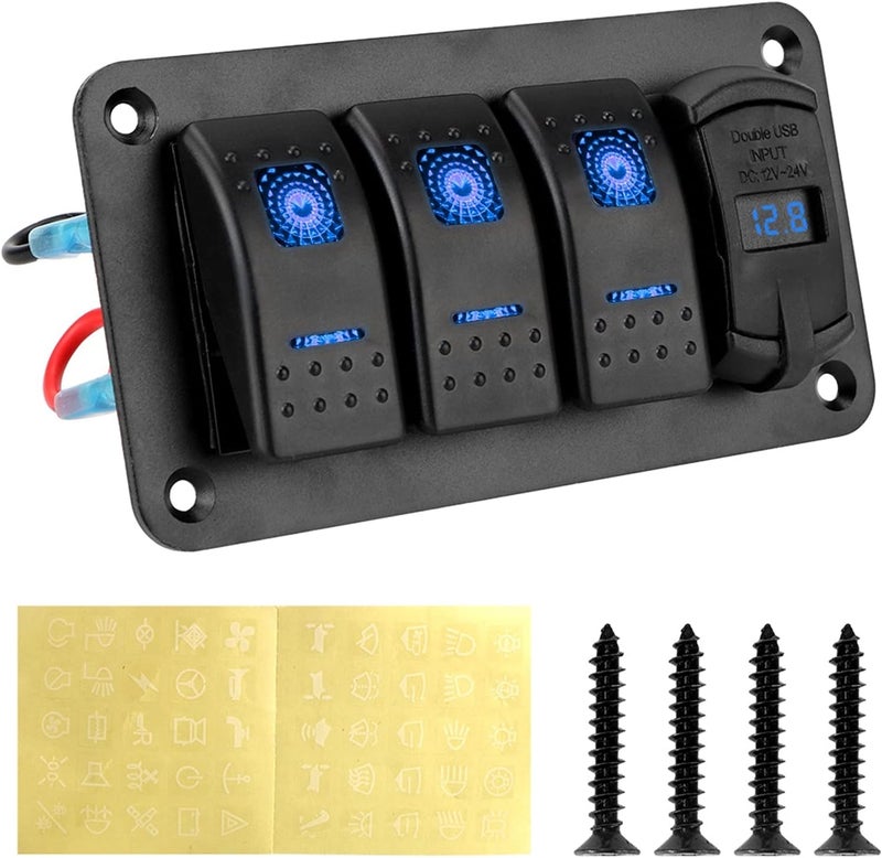 Wivplex 3 Gang Switch Panel with Dual USB Charger - Image 1