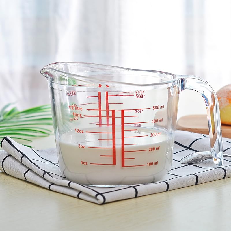 Incrizma 500ml Glass Measuring Cup, Heighten Spout for Easy Pouring, Clear with Red Measurements | Measuring Cups for Baking and Cooking, Glass Measuring Cups Measuring Jugs for Kitchen - Image 4