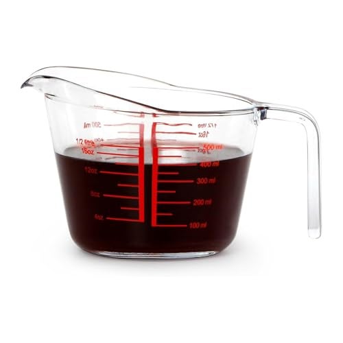 Incrizma 500ml Glass Measuring Cup, Heighten Spout for Easy Pouring, Clear with Red Measurements | Measuring Cups for Baking and Cooking, Glass Measuring Cups Measuring Jugs for Kitchen - Image 1