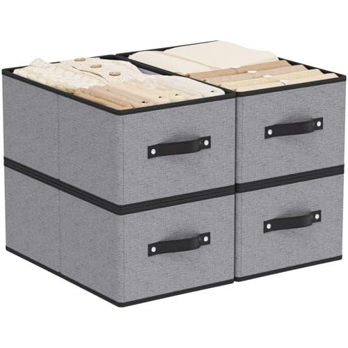 YheenLf Foldable Storage Box, 4 Pack Organizer Bins with Handles, Fabric Cubes for Wardrobe, Closet Containers Baskets for Organizing, 18.5 × 11 × 7.9 inch, Gray - Image 1