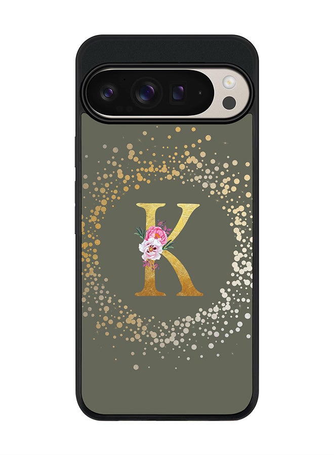 Stylizedd For Google Pixel 9 Pro XL Case,Slim fit Camera Protection, Shockproof Thin Phone cover - Custom Monogram Floral - K (Olive Green ) - Image 1