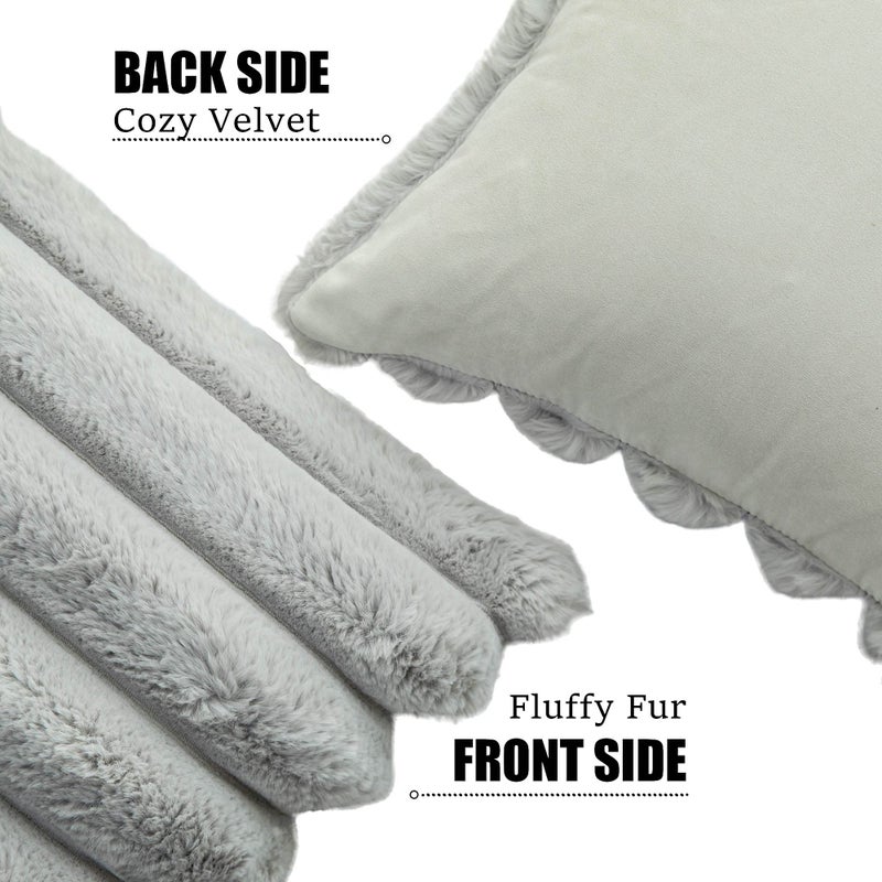 Neelvin Grey Faux Fur Cozy Soft Striped Decorative Throw Pillow Covers 18x18 inch Set of 2,Velvet Pillowcase Cushion Case for Sofa Couch - Image 2