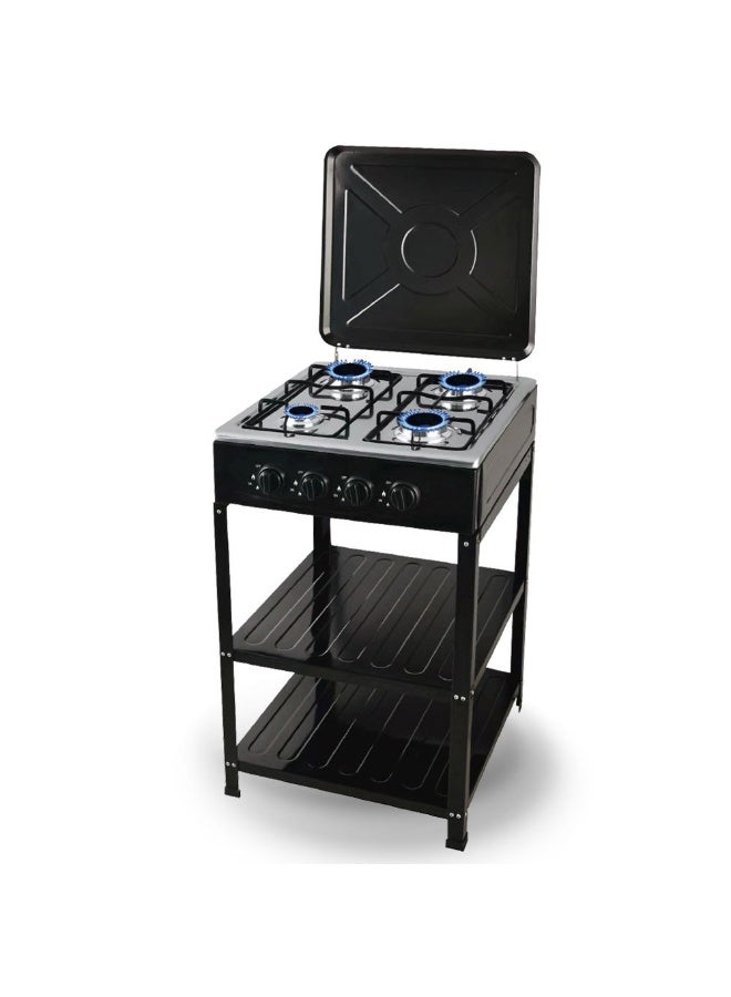 Black Stainless Steel 4 Burner Gas Stove – Portable Table Top Cooker with Precise Flame Control, Low Energy Consumption, Easy-Clean Design for Home & Outdoor Cooking - Image 1