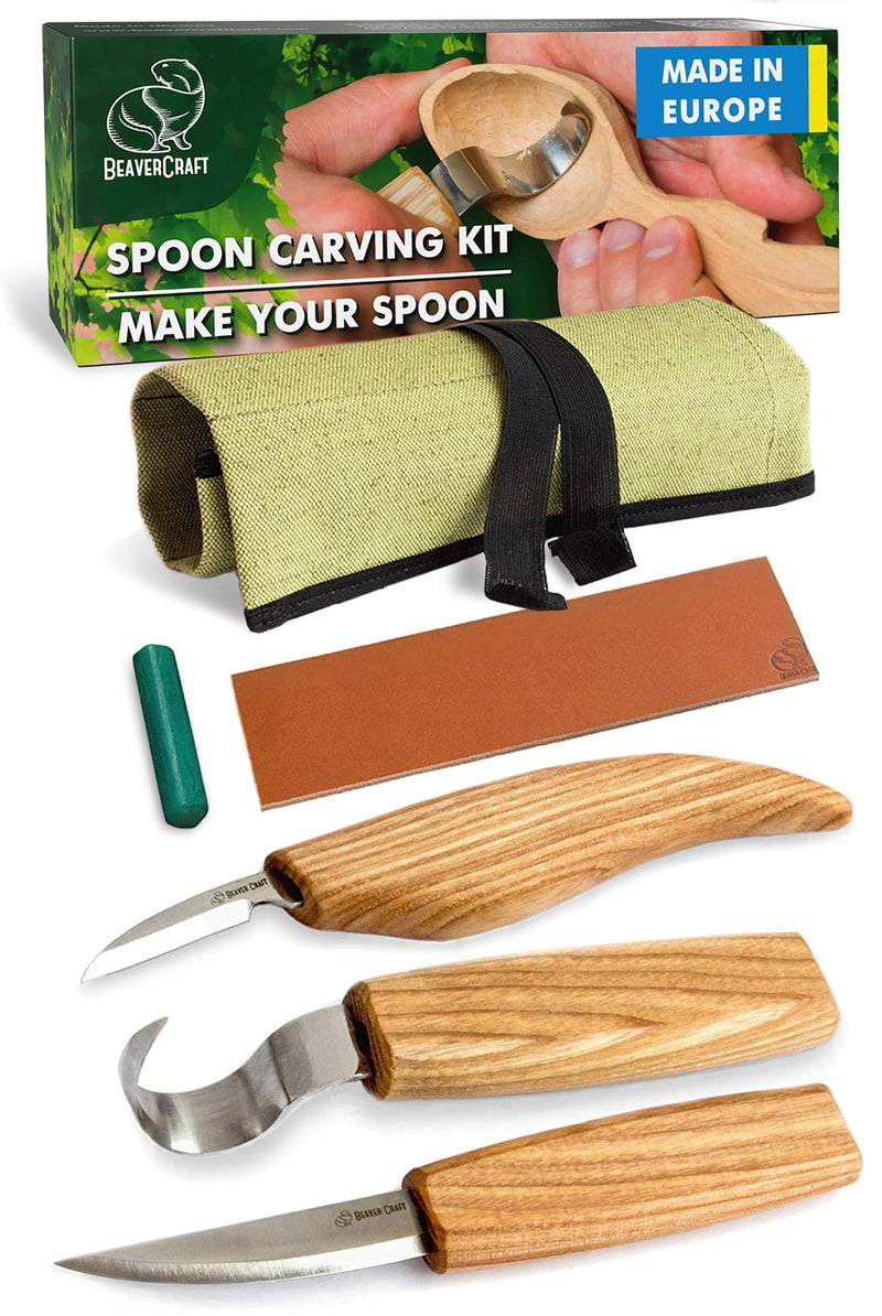 BeaverCraft S13 Wood Carving Tools Set for Spoon Carving 3 Knives Wood Carving Kit for Beginners Hook Knife Wood Carving Right-Handed Spoon Carving Whittling Knives (S13 Right-Handed) - Image 1