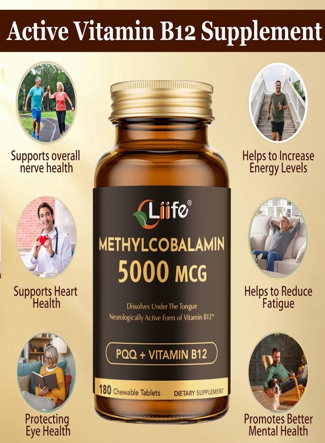 LIIFE Vitamin B12 (Methylcobalamin)+ PQQ 5000 mcg | 360 Chewable Tablets | Supports General Energy, Brain & Nervous System Health | Gluten Free | 1 Capsule per Serving* - Image 4