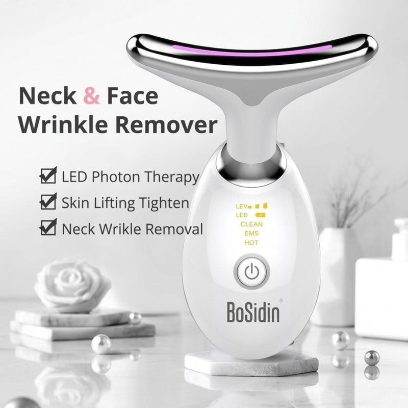 BoSidin 3-in-1 Face & Neck Lifting Massager – EMS Microcurrent, Thermal Heat & LED Therapy for Jawline Contouring & Skin Tightening - White - Image 2