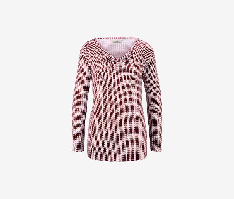 Tchibo بلوزة نسائية بأكمام طويلة وطباعة شاملة مع ياقة دائرية، حمراء - Image 2