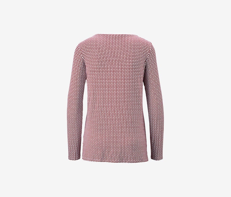 Tchibo بلوزة نسائية بأكمام طويلة وطباعة شاملة مع ياقة دائرية، حمراء - Image 3