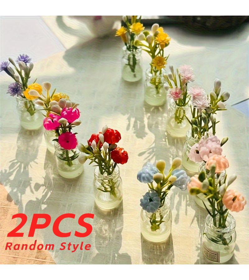 2pcs Random Style Resin Vase Set For DIY Car Dashboard Home Handicraft Decor Mixed Colors Gift Idea - Image 1