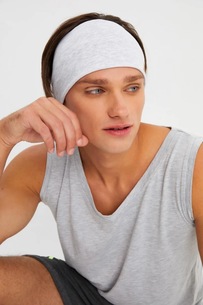 بوتيكجيز Light Gray Men's Cotton Camisole, Non-Slip, Sweatproof, Ultra Light, Sports Headband Bandana Buff