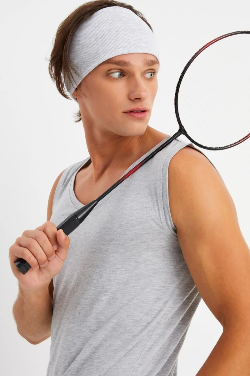 بوتيكجيز Light Gray Men's Cotton Camisole, Non-Slip, Sweatproof, Ultra Light, Sports Headband Bandana Buff