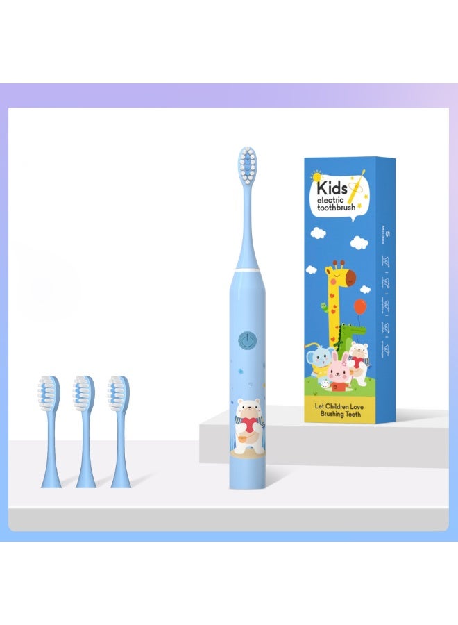 Kids Electric Toothbrush with Charging Case, Rechargeable Portable Sonic Toothbrush Set for Girls Boys, Soft Bristles with 2-Minute Smart Timer, Travel & Home Use (Blue)