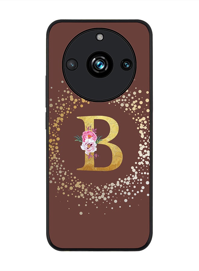 Stylizedd Rugged Black Edge case for Realme 11 Pro/Realme 11 Pro+, Slim fit Phone Case Cover- Custom Monogram Initial Letter Floral Pattern Alphabet - B (Brown) - Image 1