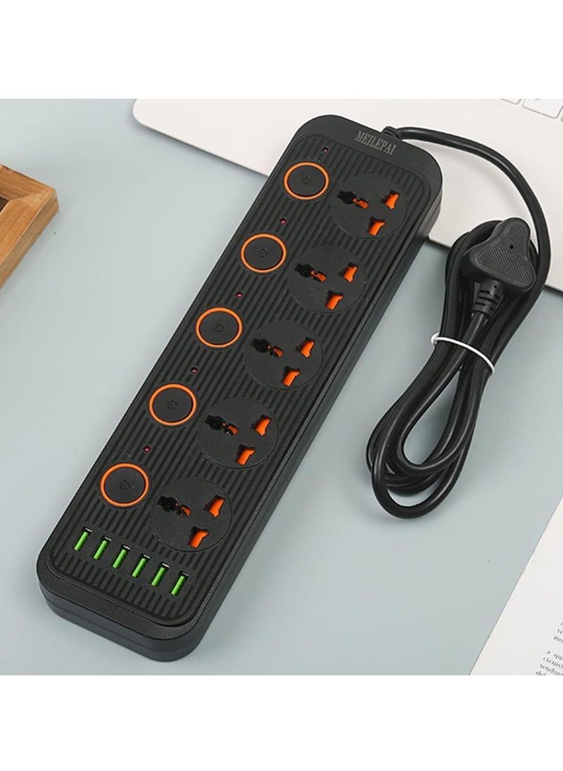 TYCOM - Tycom Power Strip Surge Protector with USB- Extension Cord Flat Plug with Widely 5 AC Outlet and 6 USB, Small Desktop Station with 6 ft Power Cord, Compact Socket - Image 1