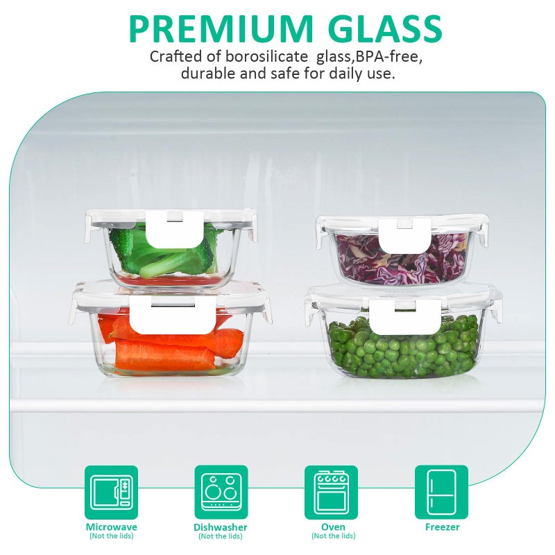 KOMUEE 24 Pieces Glass Food Storage Containers Set Glass Meal Prep Containers-Stackable Airtight Glass Storage Containers with lids Freezer to Oven Safe White - Image 4