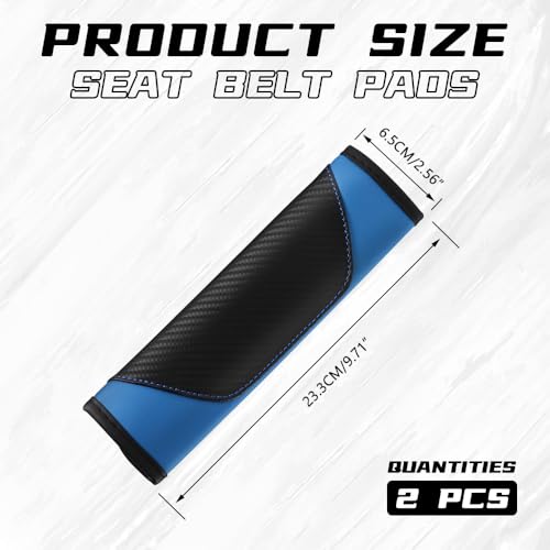 ongfuwu 2PCS Car Seat Belt Cover Pad, Soft Carbon Fiber Leather Seatbelt Shoulder Protector for a More Comfortable Driving, Universal Safety Belt Strap Cover to Protect Your Neck (Blue) - Image 2